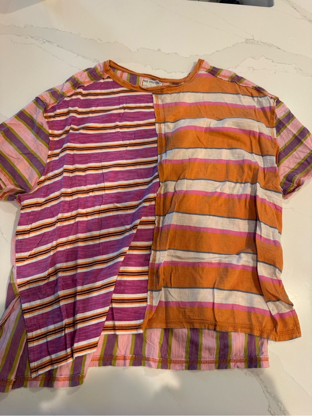 We the Free Striped Colorblock Women’s Tee - Pink & Orange